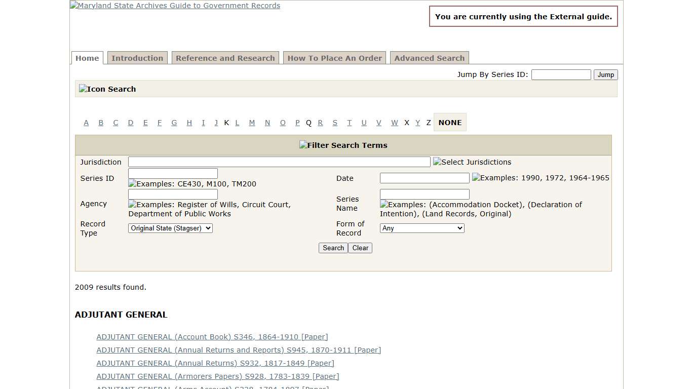 Maryland State Archives - Guide to Government Records